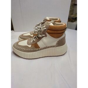 Dolce Vita Women Platform High Top Sneakers Whipstitch Tan Cream Suede Zip 6.5